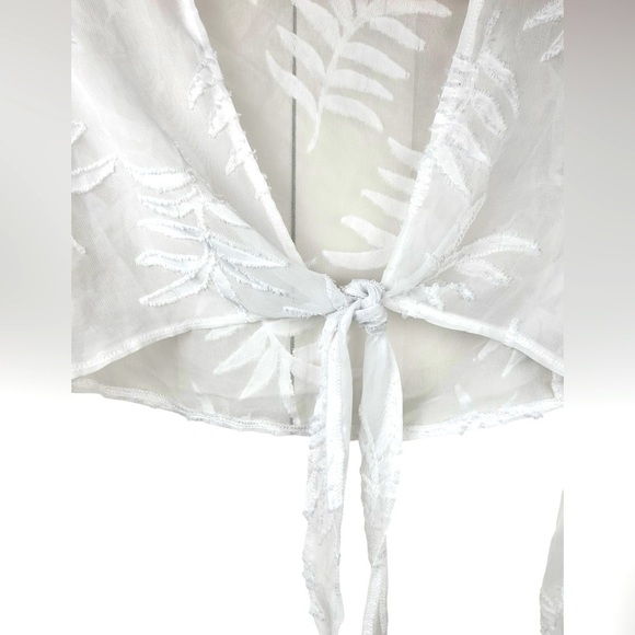 Pool Beach 2-piece sheer white coverup, S, crop top with tie & sarong, Vacation - Picture 5 of 9